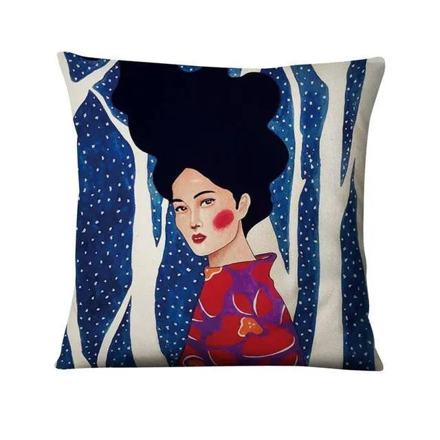 Home Daily Character Painted Linen Pillowcase - Bellarte Enchanté Home Daily Character Painted Linen Pillowcase